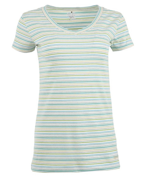 Noble Outfitters Women's Marine Stripe Tug-Free Printed V-Neck