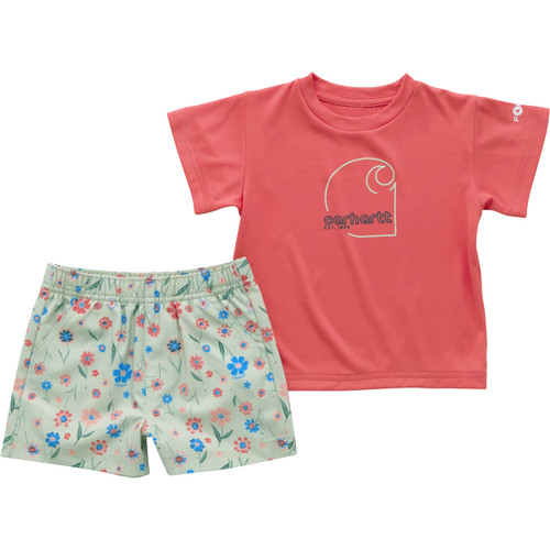 Carhartt Girl's Infant Short Sleeve Pink 2-Piece Shirt and Short Set