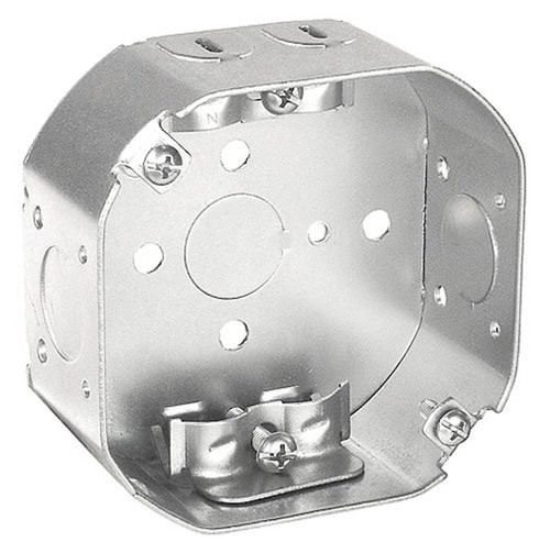 Southwire 54151-R-UPC Octagon Box, 4 in OAW, 1-1/2 in OAD, 7-Knockout, Steel Housing Material, Silver, Galvanized