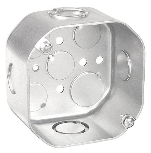 Southwire 54171-S-UPC Octagon Box, 4 in OAW, 2-1/8 in OAD, 9-Knockout, Steel Housing Material, Silver, Galvanized
