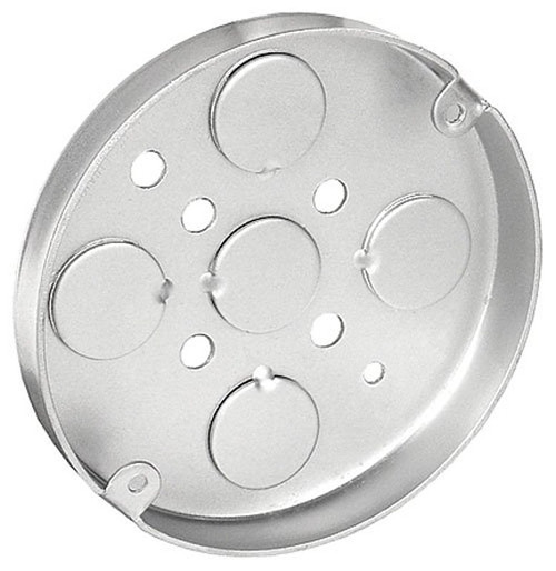 Southwire Flat Bottom Ceiling Pan Box, 4 in W, 1/2 in D, 2-Knockout, Steel, Silver, Galvanized