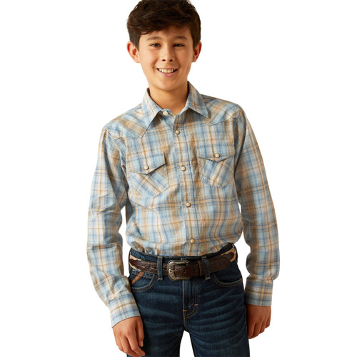 Ariat Boys Light Blue Howe Retro Fit Long Sleeve Button Up Shirt