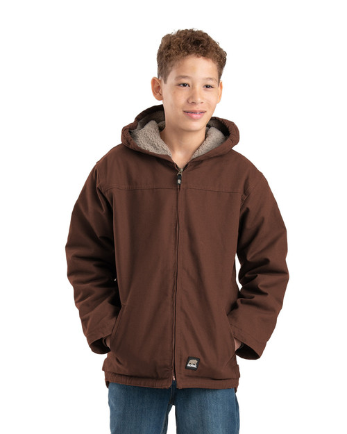 Berne Boys Youth Sherpa-Lined Softstone Duck Hooded Jacket