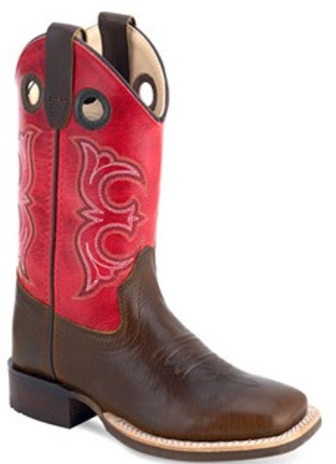 Old West Boys Red and Brown Goodyear Welted Square Toe Boots
