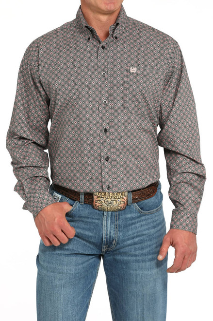 Cinch Men's Gray Medallion Print Long Sleeve Button Down Western Shirt