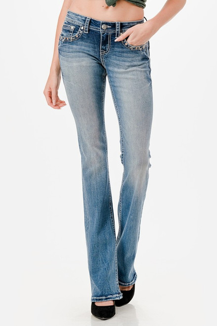 Grace In LA Womens Bootcut Floral Jeans