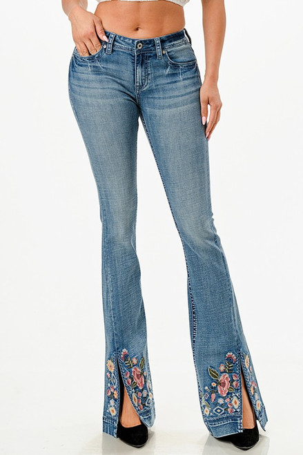 Grace in LA Womens Floral Flare Jeans