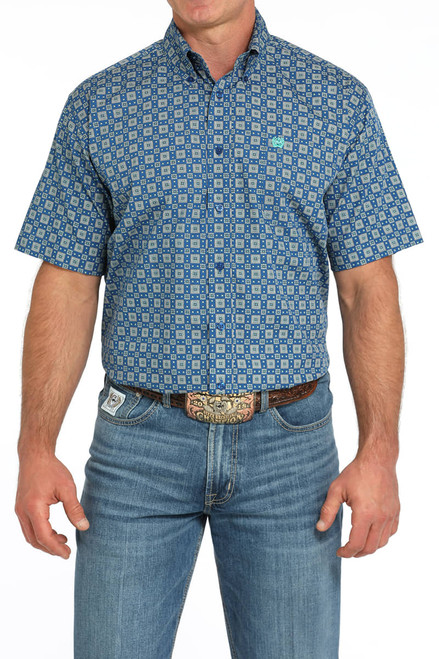Cinch Men's Royal Blue Medallion Print Short Sleeve Button Down Western Shirt