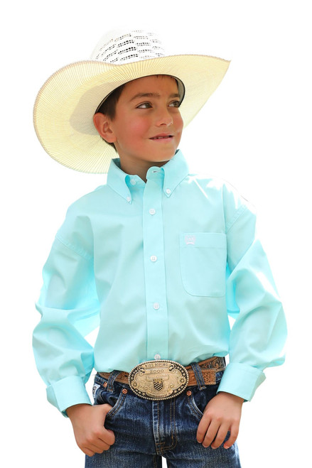 Cinch Boy's Solid Turquoise Long Sleeve Button Down Western Shirt