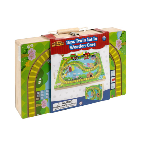 Real Wood Toys 16 Piece Train Set in Wooden Case