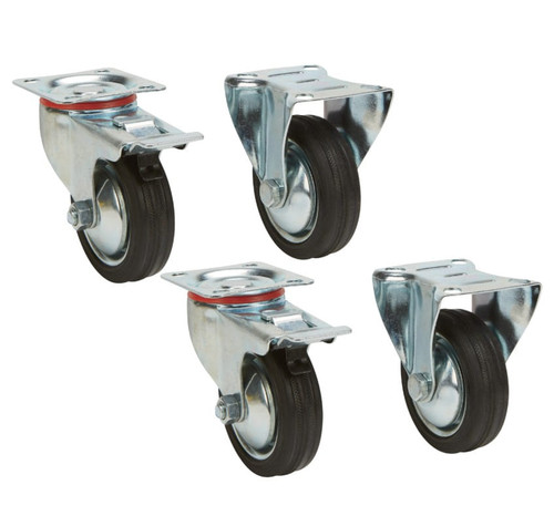 Precision 3" Rubber Rigid/Swivel Plate Casters 4PK