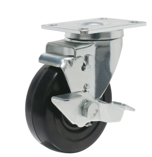 Precision 4" Rubber Wheel Swivel Plate Caster with Brake