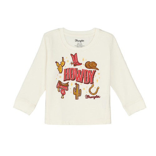Wrangler Girls White Howdy Western Crewneck Long Sleeve Shirt