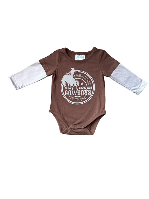 Shea Baby Infant Boys Brown & White Tough Cowboys Long Sleeve T-Shirt Onesie