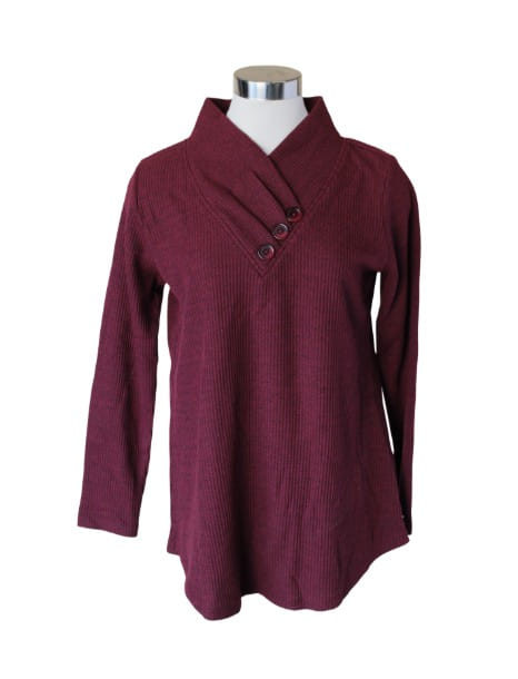 Keren Hart Women's Long Sleeve Cowl Neck Top - Wine
