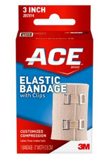 ACE3in.Elastic Bandage W/Clips, Latex Free Materials