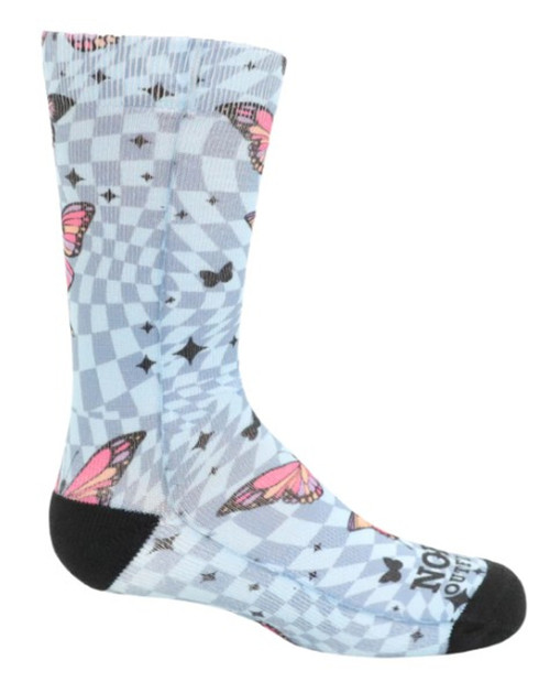 Noble Outfitters Girls Youth Mix 'N Match Butterflies & Checkers Printed Blue & Black Crew Socks - 3 Pack