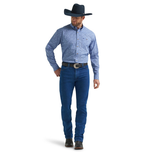 Wrangler Mens Dark Blue Paisley Button Long Sleeve Shirt