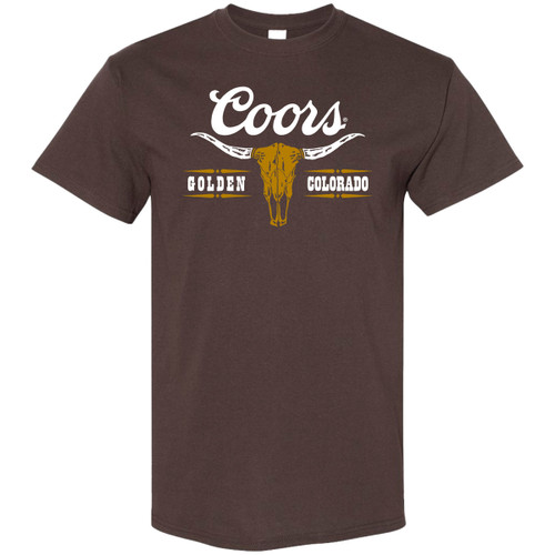 Brew City Men's Brown Coors Golden Colorado Skull Graphic Short Sleeve T-Shirt
