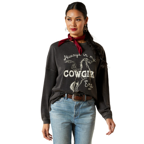 Ariat Ladies Black Mineral Wash Canvas Long Sleeve Oversized T-Shirt