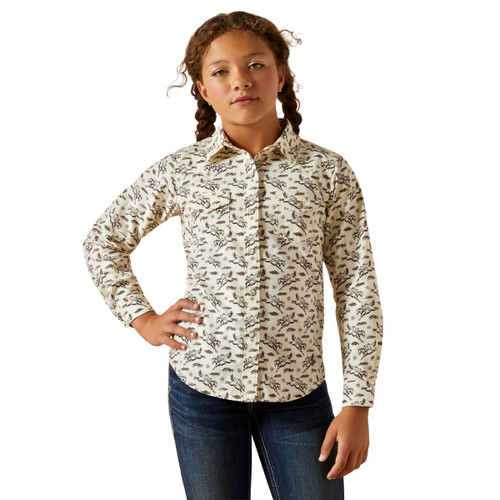Ariat Girls Bucking Horse Print Rodeo Time Long Sleeve Button Up Shirt