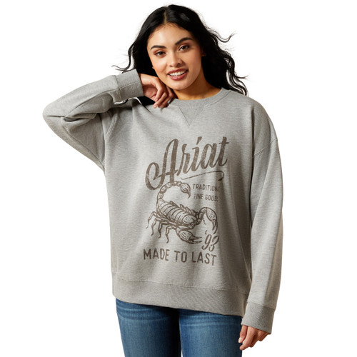 Ariat Ladies Heather Grey Scorpion Script Oversized Long Sleeve Sweatshirt