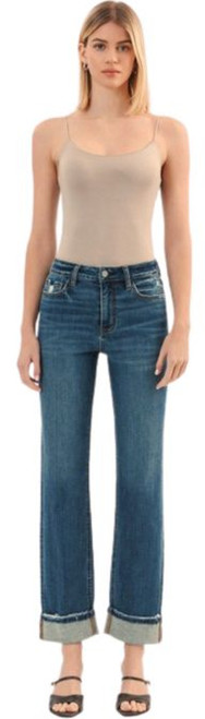 Vervet Ladies Nico High Rise Cuffed Dark Blue Denim Jeans