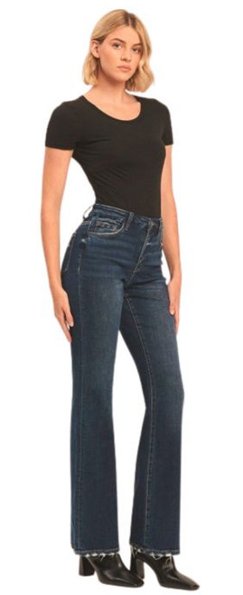 Vervet Ladies Restructure High Rise Relaxed Fit Flare Dark Blue Wash Denim Jeans