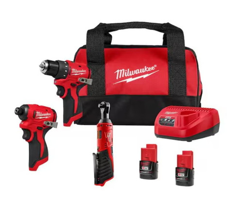 Milwaukee M12 12V Luthium-Ion Brushless Cordless Subcompact Drill and Impact Driver Kit