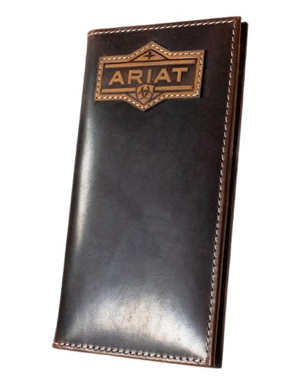 Ariat Mens Brown Leather Trifold Wallet with Embossed Logo Patch