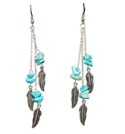 Silver Strike Turquoise Stone and Feather Dangle Earrings