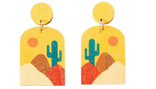 Silver Strike Multi-Colored Wooden Desert Scene Post Earrings