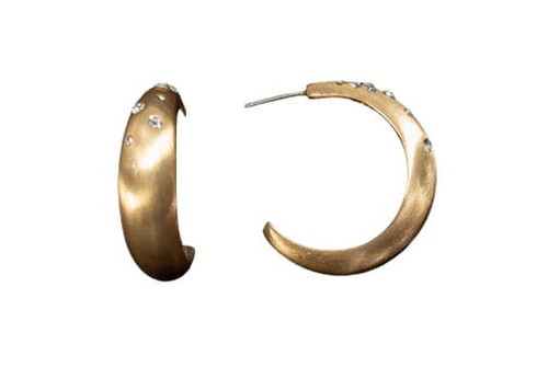 Blazin Roxx Classic Gold Hoop Earrings with Crystal Inlays