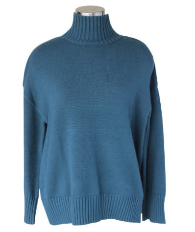 Keren Hart Elegant Blue Long Sleeve Mock Neck Pullover