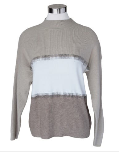 Keren Hart Womens Long Sleeve Taupe Colorblock Pullover