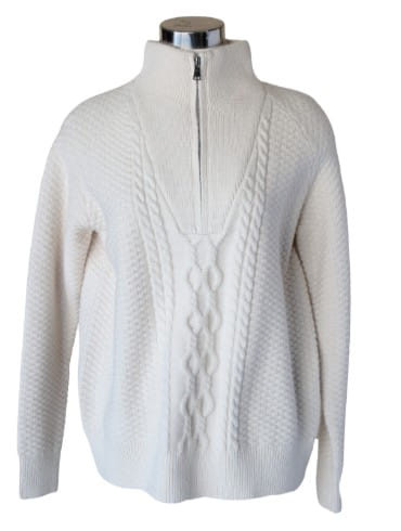 Keren Hart Womens Soft White Knit Quarter-Zip Pullover