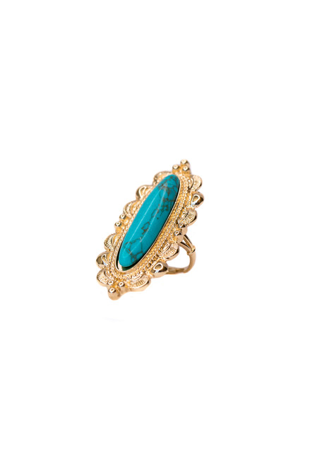 West & Co. The Sawyer Adjustable Elongated Gold with Turquoise Stone Ring