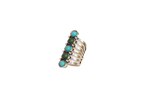 West & Co. The Rockport 1.5" Adjustable Turquoise & Green 5 Stone Ring
