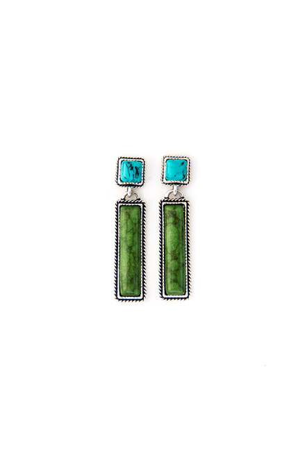 West & Co. Stunning 2.5" Green Bar on Turquoise Post Earrings