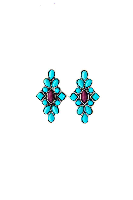 West & Co. The Fallon 1.25" Dainty Turquoise and Plum Cluster Post Earrings