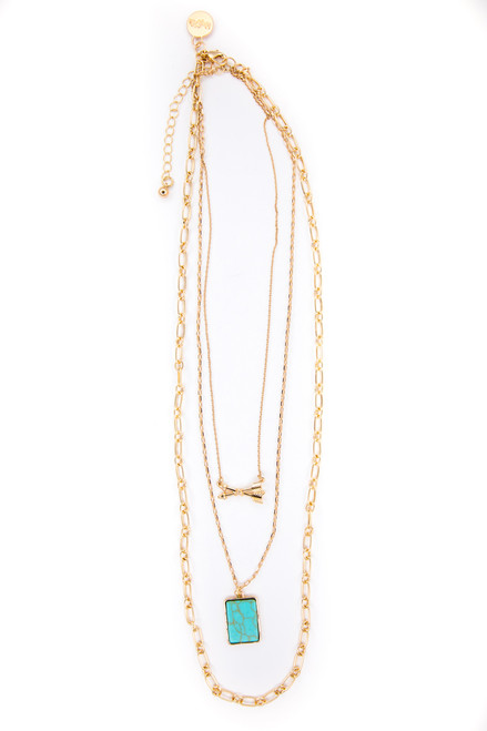 West & Co. The Blanco Gold  24" Layered Chain Necklace with Arrows and Turquoise Bar Accents