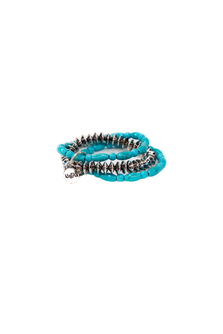 West & Co. Turquoise Beads & Silver Discs Stretch Bracelet