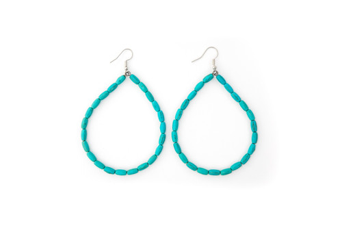 West & Co. The Stormy 3" Green Turquoise Beaded Hoop on Fishhook Earrings