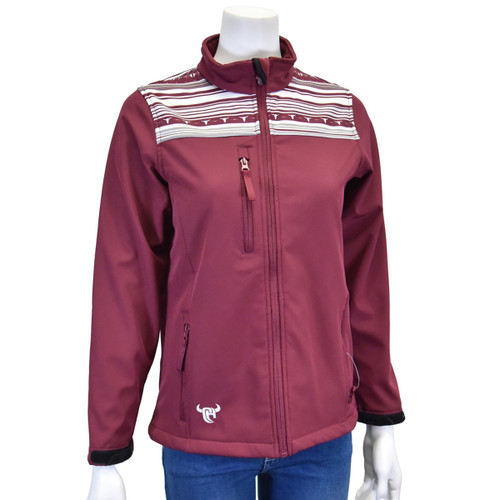 Cowgirl Hardware Ladies Maroon Skull Striped Full Zip Poly Shell Jacket