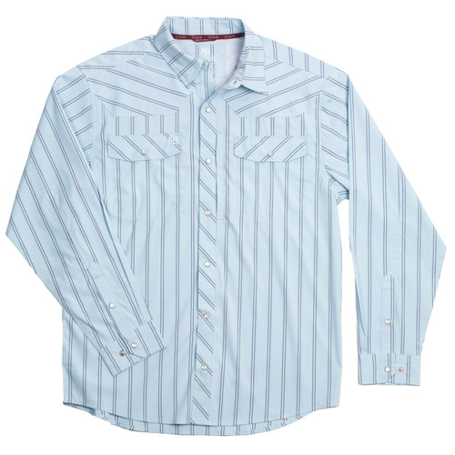 AG-Gear Mens Ice Blue Stockyard Striped Long Sleeve Snap Button Up Shirt