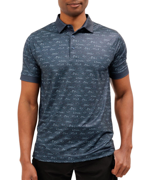 Waggle Men's Blue Fish Finder Short Sleeve Polo Shirt