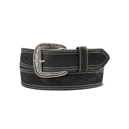 Ariat Men's Black Floral Embossed Leather Belt