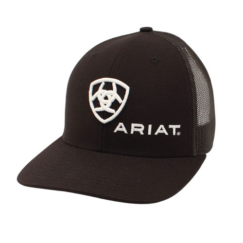 Ariat Men's Black with White Embroidered Logo Mesh Snapback Hat