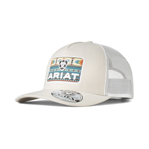 Ariat Men's Beige Southwest Design Logo Patch Mesh Snapback Hat