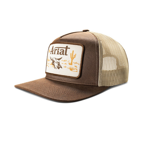 Ariat Men's Tan Desert Wasteland Scene Logo Patch Mesh Snapback Hat